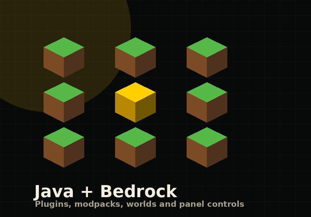 Minecraft Java hosting illustration with blocks and plugins